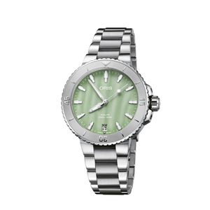 Oris Aquis Date Mother Of Pearl Green Dial Bracelet Watch Peter