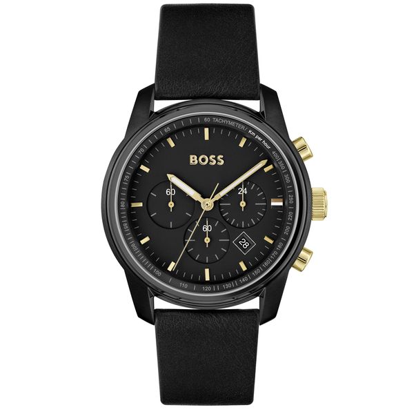 Boss watch black deals leather