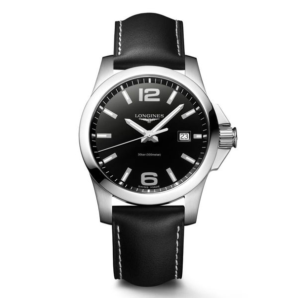 Longines Conquest Black Mens Strap Watch Peter Jackson