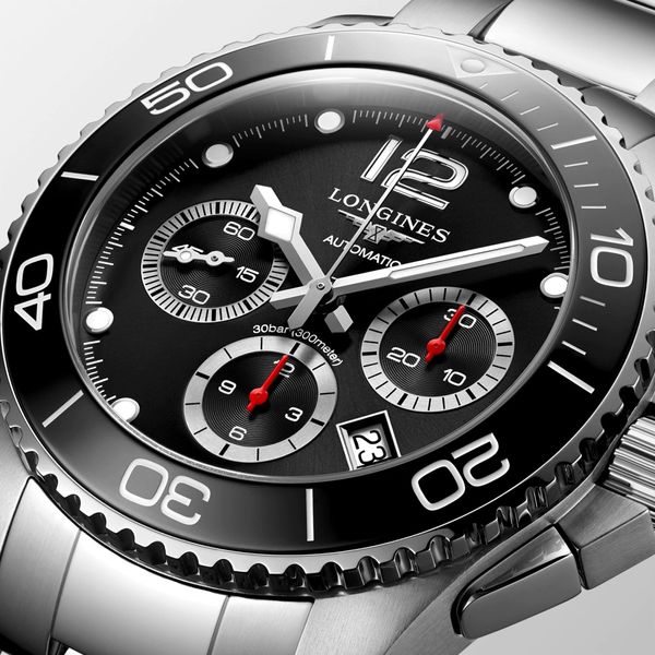 Longines HydroConquest Black Bracelet Chronograph Watch Peter