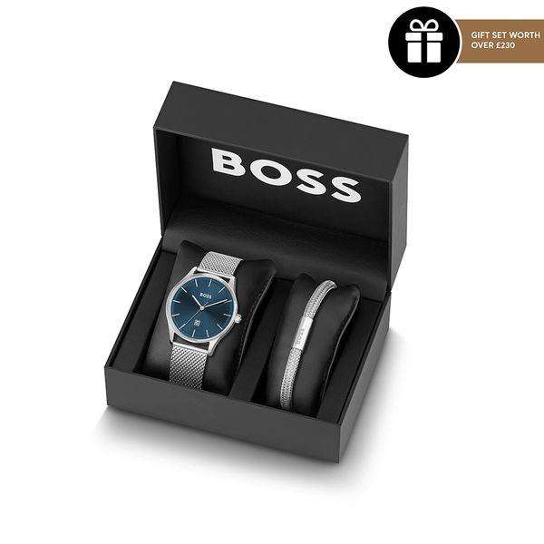 Boss Reason 43mm Steel Blue Watch and Bracelet Set 1570160 Peter