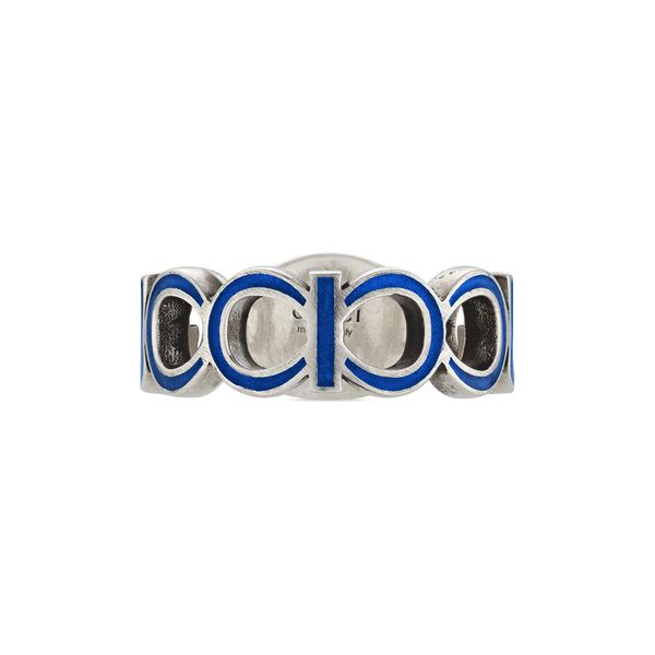 Gucci Interlocking Blue Enamelled Sterling Silver Ring